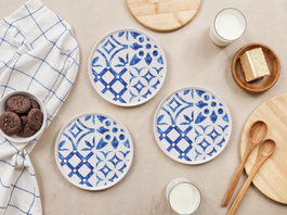 Hermia Juego de Platos para Postre Blue Pattern, 6 Piezas, Azul y Blanco